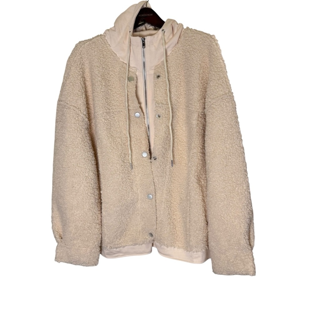 LBLC the label Cozy Cream Teddy Hooded Oversized  Cool Weather Jacket sz L